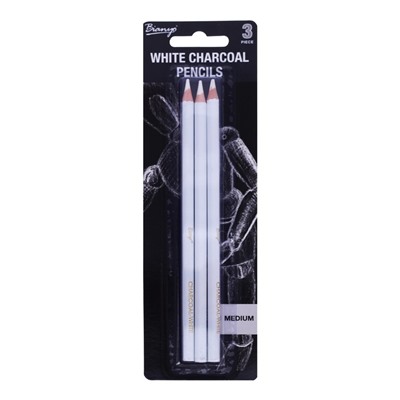 Карандаши угольные, белые, 3 шт. в наборе, средние