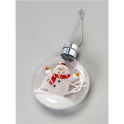 Ёлочный шар «Снеговик», 5 LED, от батареек, свечение тёплое белое