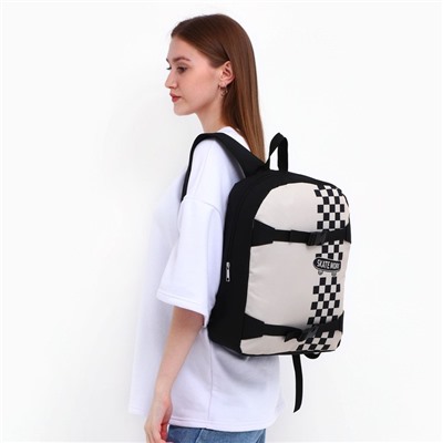 Рюкзак школьный текстильный с креплением для скейта Skate more, 38×29×11 см, чёрный, отдел на молнии
