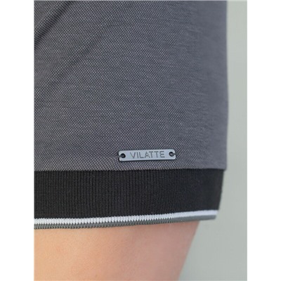 Футболка поло с воротником на пуговтцах из полотна пике с меланжевым плетением с эластаном