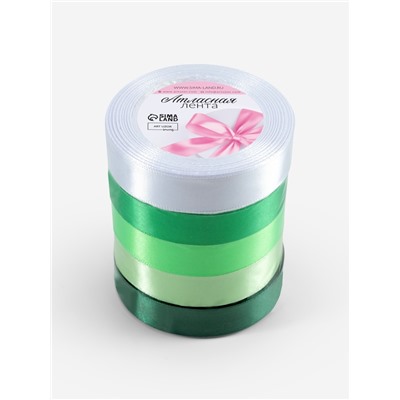 Атласная лента, набор 5 шт., 20 мм, 23±1 м, белая, зелёная