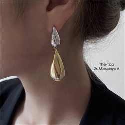 Серьги крупные капли серебро+золото