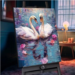 Картина по номерам 40х50 "Лебединая верность" с кристаллами из хрусталя (29 цветов)