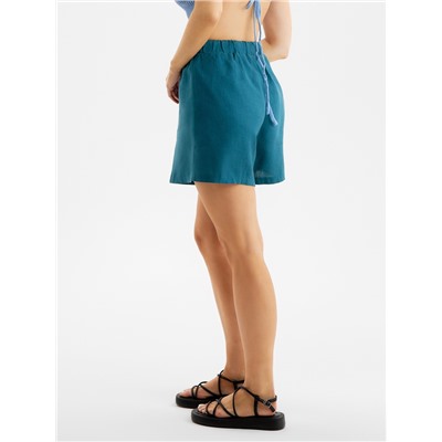 Шорты женские на резинке льняные MINAKU: Safari, изумрудные, размер 44