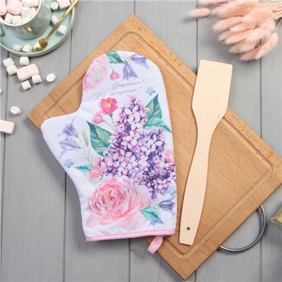 Кухонный набор «Улыбнись», варежка-прихватка 20×28 см, лопатка деревянная