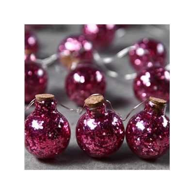 Гирлянда «Нить» 1.6 м с насадками «Шарики с розовым конфетти», IP20, серебристая нить, 15 LED, батарейки ААх2 (нет в комплекте), свечение тёплое белое