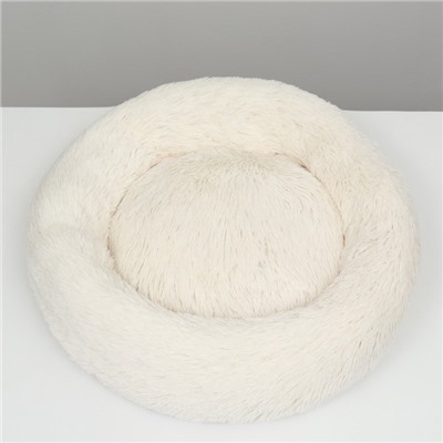 Лежанка для собак и кошек, длинный мех, 80×80×25 см, молочная
