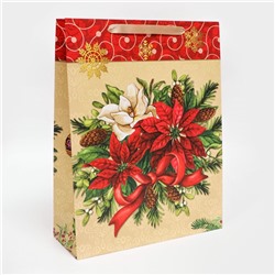 Пакет подарочный ламинированный новогодний «Цветы», 31×40×11.5 см