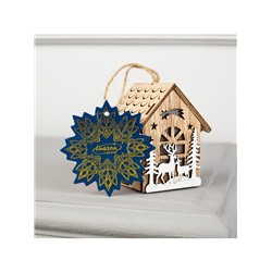 Ёлочная игрушка «Домик с оленями», 8×7×5.5 см, от батареек, свечение тёплое белое