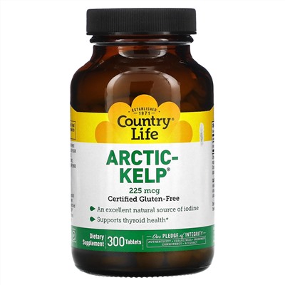 Country Life, Arctic-Kelp, арктические бурые водоросли, 225 мкг, 300 таблеток