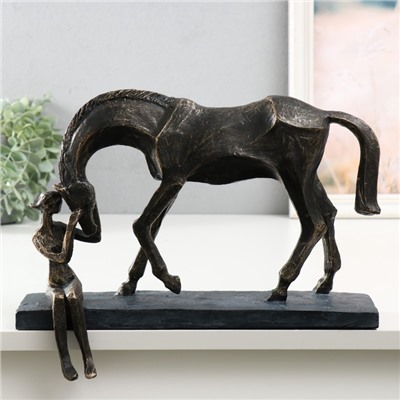 Фигурка полистоун настольная »Девушка с конём» под металл, 32.6×11×25.2 см