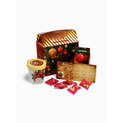 Подарочный набор новогодний «С Новым годом»: чай (50 г), конфеты (110 г), печенье брауни (120 г)