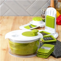 Овощерезка универсальная Доляна Fresh cook, 7 насадок, центрифуга для зелени, белая, зелёная