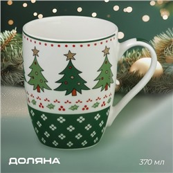 Кружка Доляна «Новогодняя ёлочка», 370 мл, 12×8,5×10,3 см, фарфор, цвет белый