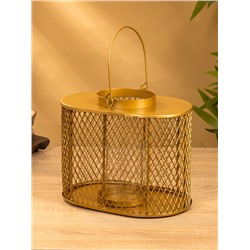 Подсвечник фонарь со стеклянной колбой, 19.5×23×15.5 см, d=10 см, металл, золотистый