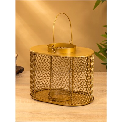 Подсвечник фонарь со стеклянной колбой, 19.5×23×15.5 см, d=10 см, металл, золотистый