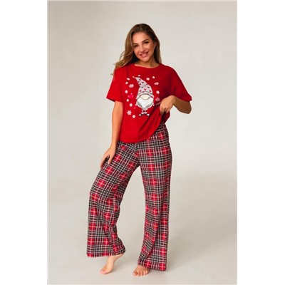 Пижама женская с брюками гномы красный (Красный)