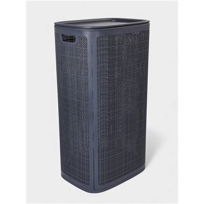 Плетёная корзина для белья с крышкой «Лён», 100 л, 43×32×80 см, графит