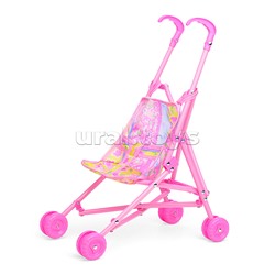 Коляска кукольная (складная, прогулочная с капюшоном, цвет розовый, с принтом) в пакете