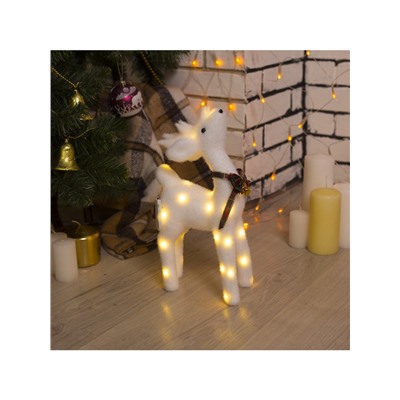 Светодиодная фигура «Олень» 16×30×9 см, флок, от батареек CR2032×2, свечение тёплое белое