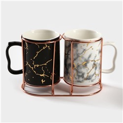 Набор кружек на металлической подставке «Мрамор», 2 предмета: 380 мл, керамика