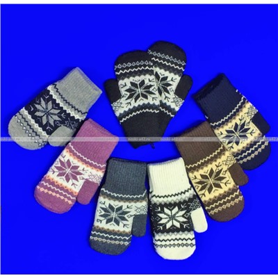 Варежки женские двойные шерстяные Снежинка арт. 6527