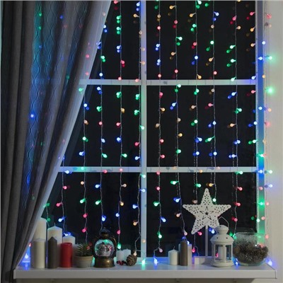 УЦЕНКА Гирлянда «Занавес», 2×1.5 м, с насадками «Шарики», IP20, 360 LED, 220 В, 8 режимов, прозрачная нить, свечение мульти