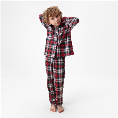 Пижама детская новогодняя (рубашка, брюки) KAFTAN Christmas time, размер 30 (98-104 см), бело-красная