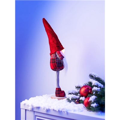 Фигура «Гном в красном» 55 см, текстиль, 1 LED, от батареек AG13×3, свечение тёплое белое