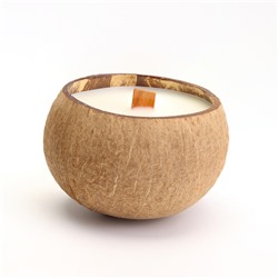 Ароматическая свеча в подсвечнике из кокоса, сладкий апельсин и лайм, соевый воск, 8×10 см, в коробке