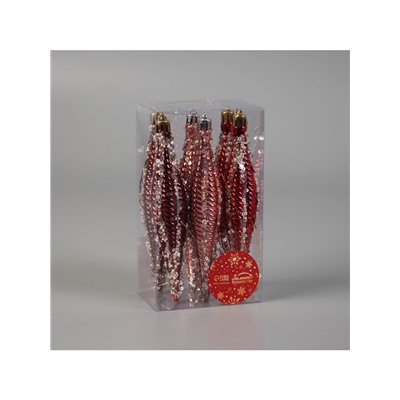 Ёлочные игрушка набор 6 шт. «Сосулька нить блеск» 15.5×3 см, розовый красный