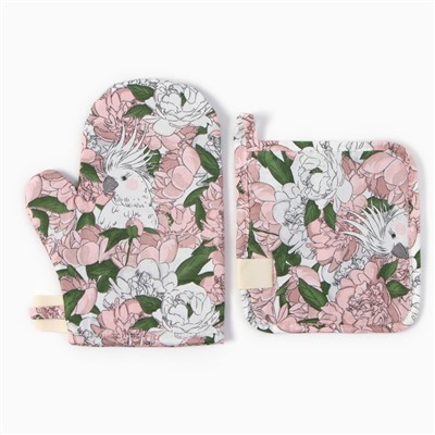 Набор кухонный «Этель. Попугай»: варежка 20×28 см, прихватка 19×19 см, 80% хлопок, 20% п/э