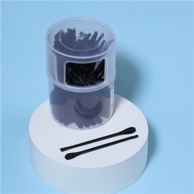 Ватные палочки, двусторонние, с ухочисткой, 100 шт., в пластиковом органайзере, чёрные