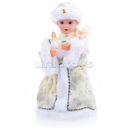 Снегурка со свечой в белой шубе, музыкальная 30см в коробке