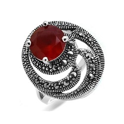 Кольцо из серебра марказит, синт.рубин, SL-AGA1493