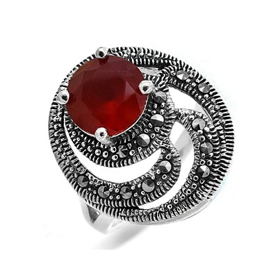 Кольцо из серебра марказит, синт.рубин, SL-AGA1493