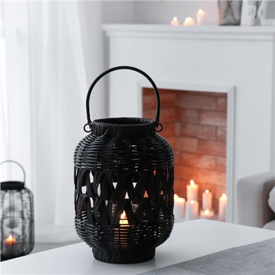 Подсвечник - фонарь на 1 свечу «Корзинка», пластик, чёрный, 30×21×21 см