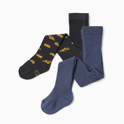 Колготки детские Крошка Я «Спецтехника», набор 2 пары, рост 68-74 см, графит/синий