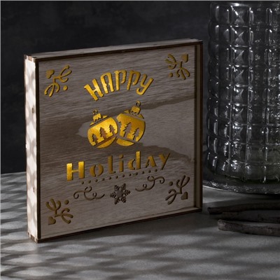 Светодиодная фигура «Счастливые каникулы» 22×22×4 см, дерево, батарейки АААх2 (не в комплекте), свечение тёплое белое