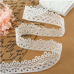 Кружево гипюровое, 40 мм × 9 ± 0.5 м, цвет белый