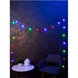 Гирлянда «Нить» 5 м с насадками «Шарики акриловые», IP20, прозрачная нить, 20 LED, свечение мульти (RG/RB), мигание, 220 В