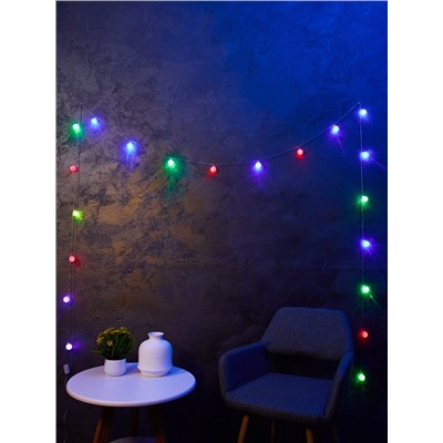 Гирлянда «Нить» 5 м с насадками «Шарики акриловые», IP20, прозрачная нить, 20 LED, свечение мульти (RG/RB), мигание, 220 В