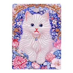 Мозаика алмазная "Белый котёночек" 15*20см