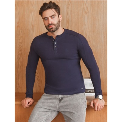 Лонгслив с воротником на пуговицах и декоративными швами из премиального хлопка с эластаном