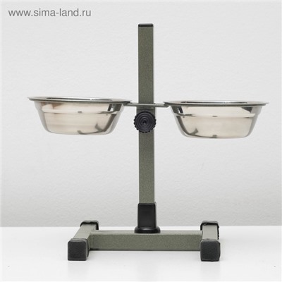 Подставка с мисками, 2×350 мл, высота 30 см, разборная, зелёная