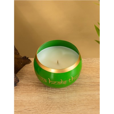 Свеча в чаше Yoga heal the soul зелёная, соевый воск 200 гр 8,5х7 см