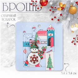 Брошь новогодняя «Снеговик» со снежинкой, цветная в серебре