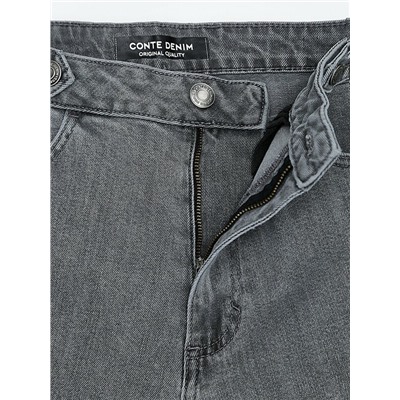 Актуальная коллекция CONTE CON-837 Джинсы wide leg серого цвета с декоративными патами