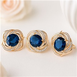 Комплект ювелирной бижутерии коллекция "Дубай" серьги и кольцо 18 р, покрытие позолота, вставка: фианиты, цвет: синий и прозрачный, арт.215.399-18