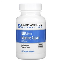 Lake Avenue Nutrition, ДГК из морских водорослей, растительные омега, 200 мг, 60 растительных капсул